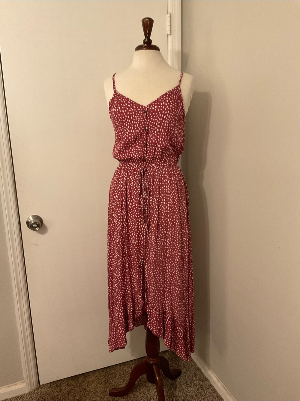 Rewind Red Spotted Midi Dress with Drawstring Waist